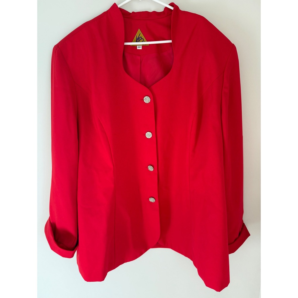KB Suits II Blazer Size 30 Red Vintage Rhinestone Button Power Suit Jacket